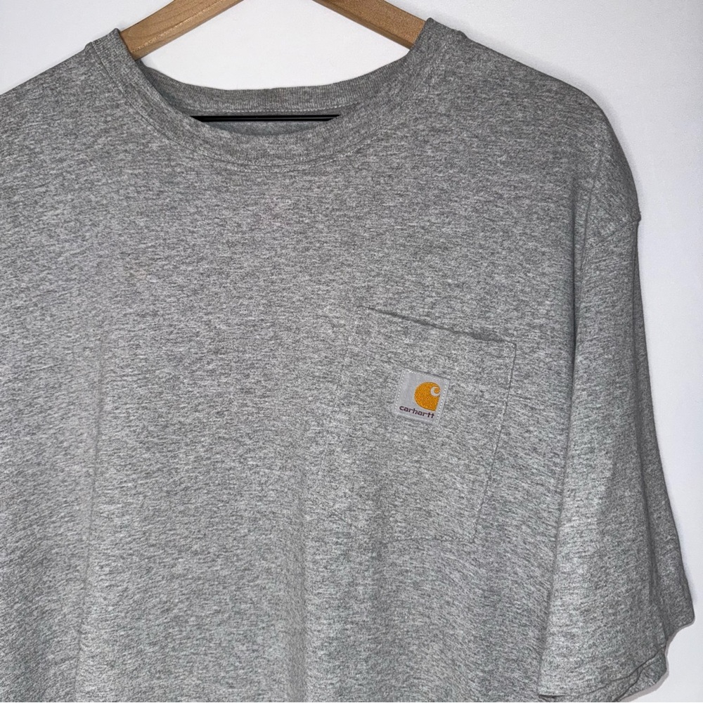 Vintage Carhartt gray TShirt w Chest Pocket Short Sleeve Utility Crewneck - Picture 3 of 5